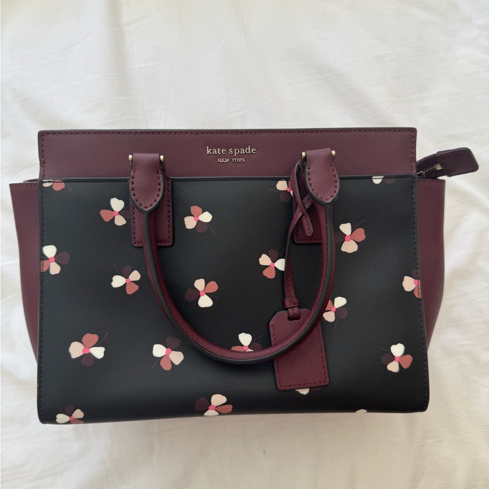 Kate Spade Black and Burgundy Floral Satchel Bag